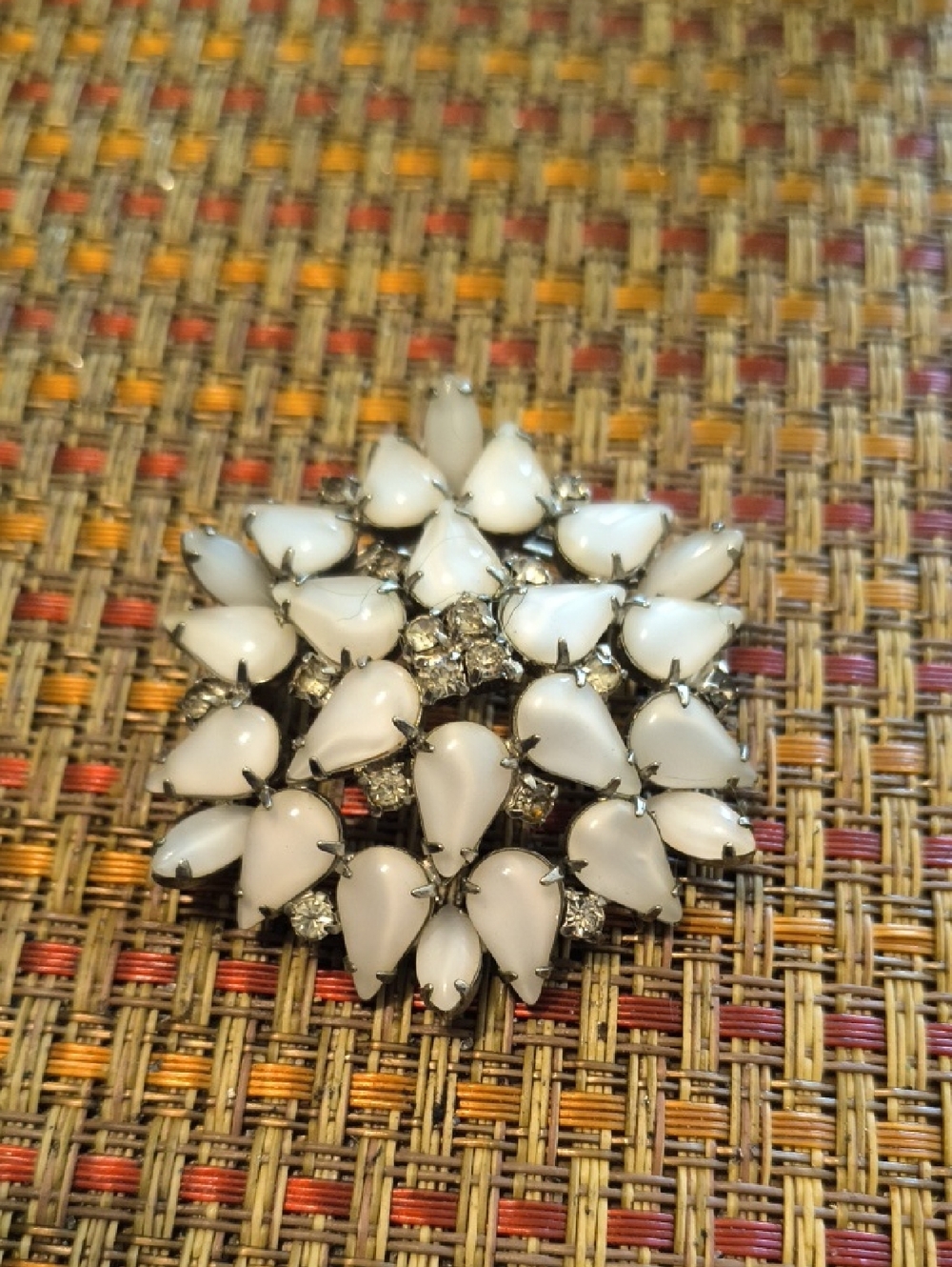 White Teardrop Cluster Brooch with Clear Accents